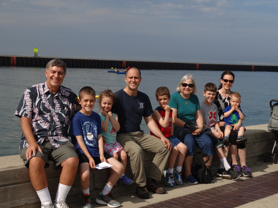 From left to right (all Burgoynes) - Tom, Noah, Harmony, Andrew, Silas, Becky, Micah, Erin, and Ezra