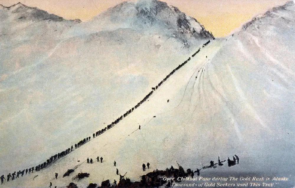Prospectors climbing the Chilkoot Pass. Source: Michael Nicholson / Corbis via Getty Images